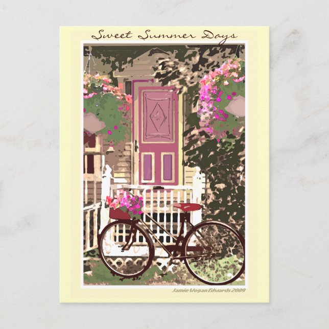 Carte Postale Printemps / Fleurs d'été & Vélo (Devant)