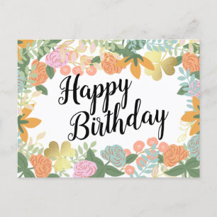 Carte Postale Printemps Rose Bloom Clover Joyeux anniversaire