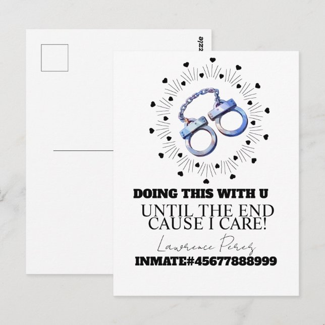 Carte Postale Prison Cards Long Distance Doing Time Cuffs (Devant / Derrière)