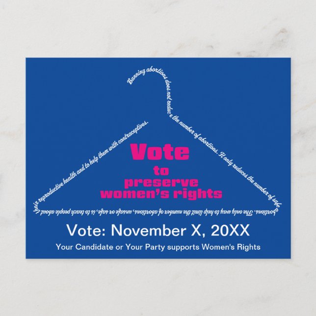 Carte Postale Pro Choice Sortez du vote Coathanger (Devant)