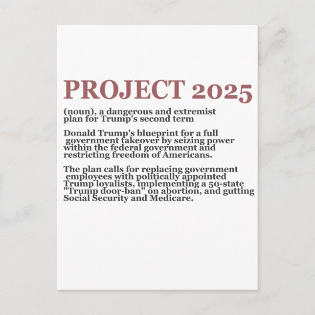 Carte Postale Pro Democracy Anti Project 2025 Trump républicain (Devant)