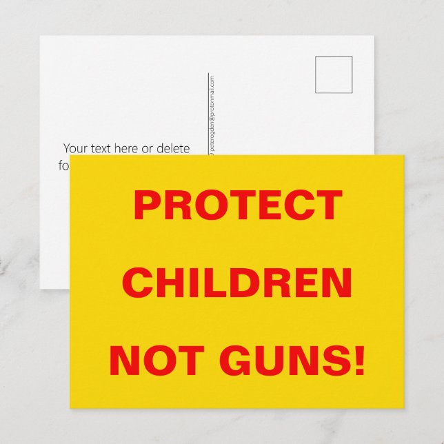 Carte Postale Pro Gun Control PROTÉGER LES ENFANTS PAS LES ARMES (Devant / Derrière)