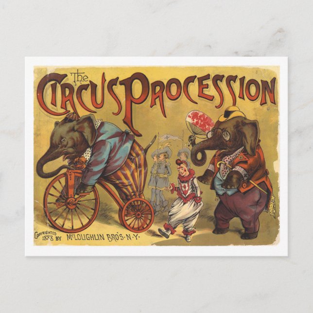 Carte Postale Procession cirque des éléphants vintages (Devant)