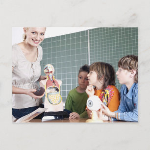 Carte Postale professeur démontrant le modèle du corps humain à