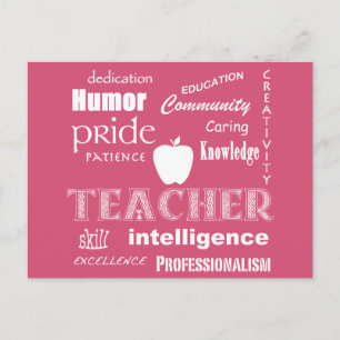Carte Postale Professeur Pride+Design de texte blanc/rose