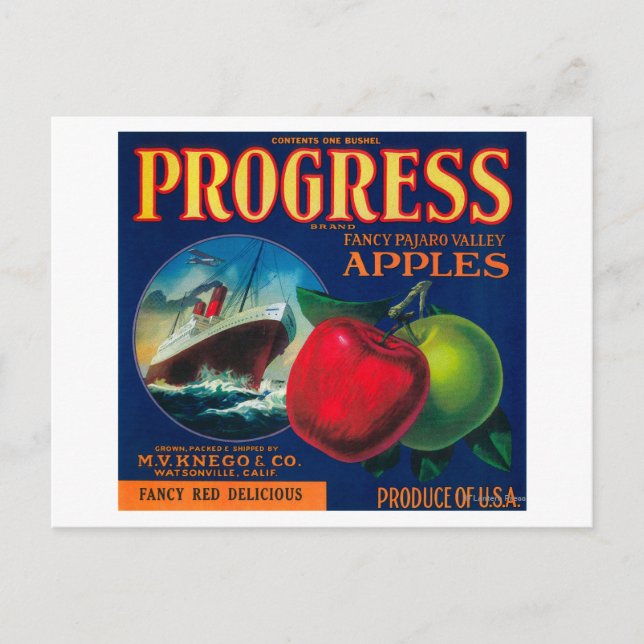 Carte Postale Progression Apple Crate LabelWatsonville, CA (Devant)