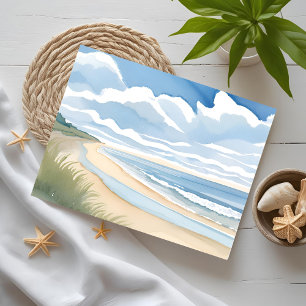Carte Postale Promenade au bord de la plage   Aquarelle côtière 