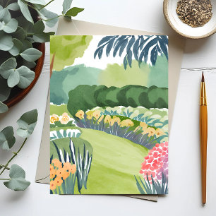 Carte Postale Promenade dans le jardin de fleurs Aquarelle de