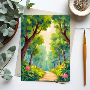 Carte Postale Promenade dans un bois luxuriant   Aquarelle de la