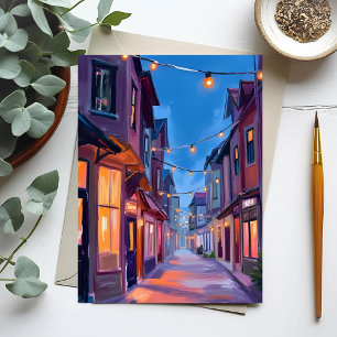 Carte Postale Promenade de minuit Peinture aquarelle de rue de
