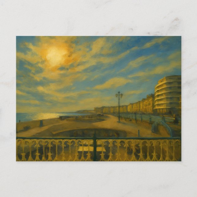 Carte Postale Promenade d'or - Coucher de soleil sur le front de (Devant)