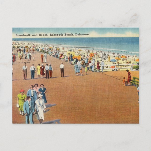 Carte Postale Promenade vintage et plage Rehoboth Delaware (Devant)