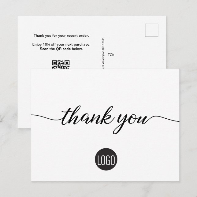 Carte Postale promo de code QR merci pour votre commande (Devant / Derrière)
