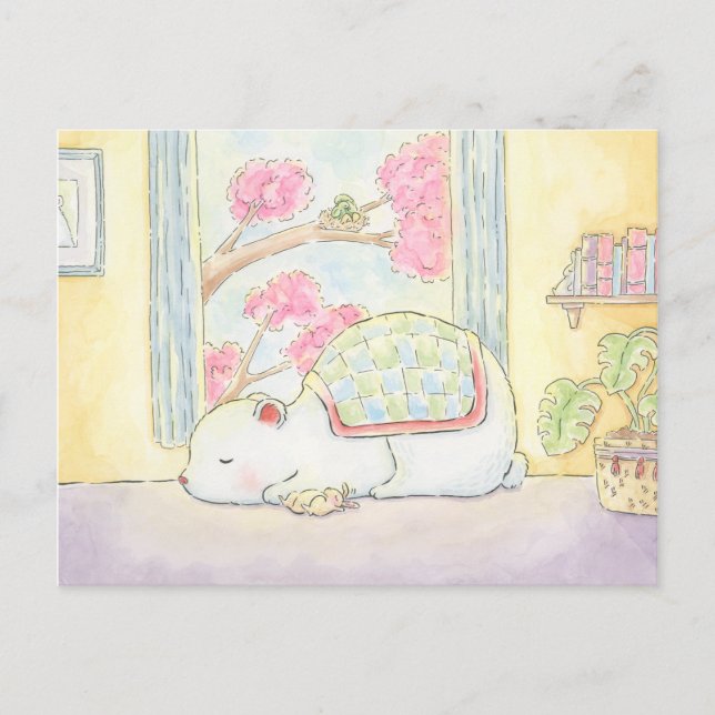 Carte Postale prompt rétablissement ours polaire lapin aquarelle (Devant)