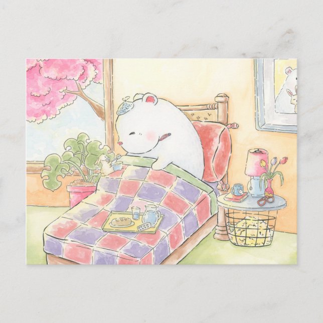 Carte Postale prompt rétablissement ours polaire lapin aquarelle (Devant)