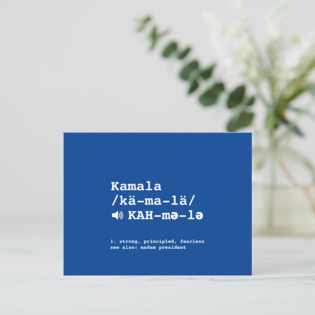 Carte Postale Prononciation de Kamala définition phonétique bleu (Debout devant)