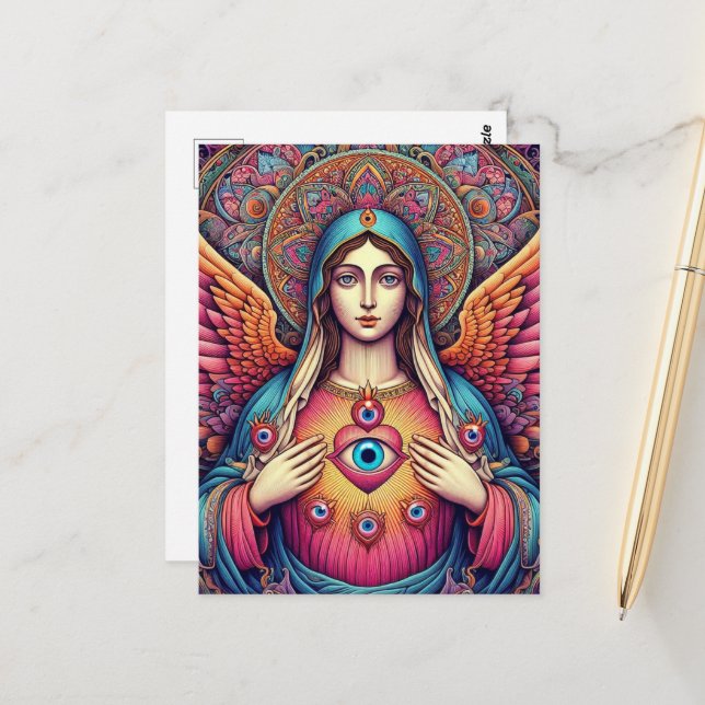 Carte Postale  Protection From Evil Sacred Heart Of Mary (Devant/Arrière en situation)