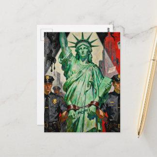 Carte Postale protesting lady liberty arrested by police surreal