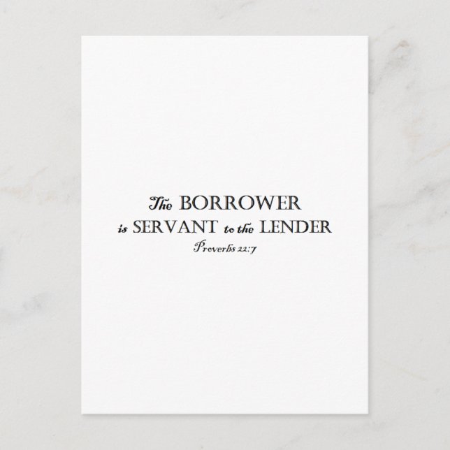 Carte Postale Proverbes 22:7 L'emprunteur est serviteur chrétien (Devant)