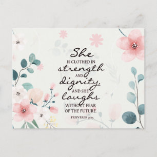 Carte Postale Proverbes 31:25 Elle est habillée en force