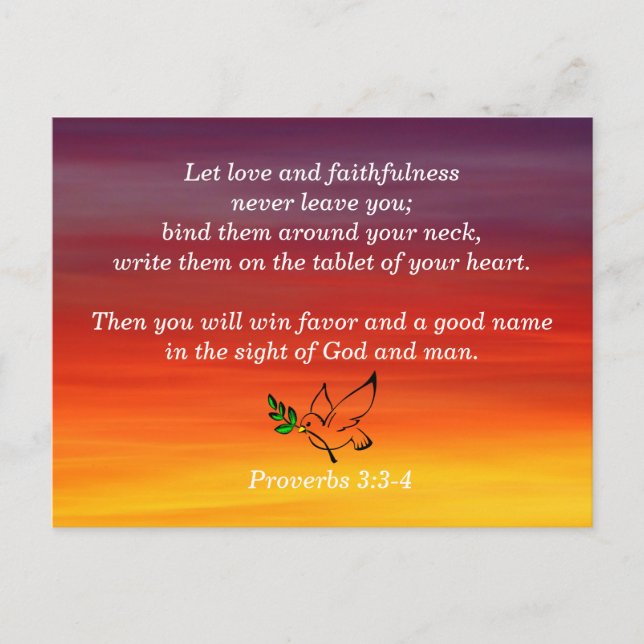 Carte Postale Proverbes 3:3-4 Fidélité Verset biblique à mémoris (Devant)