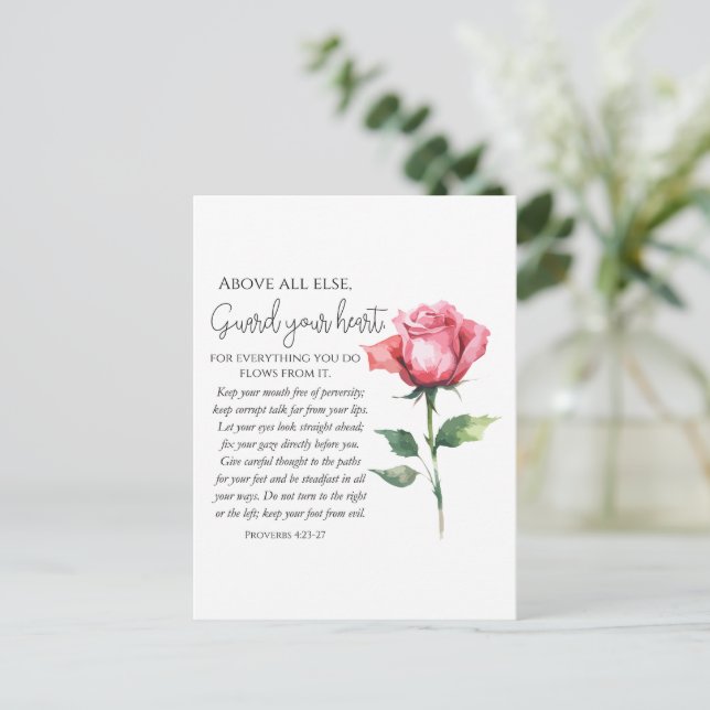 Carte Postale Proverbes 4:23-27 Gardez votre coeur Écriture Fleu (Debout devant)