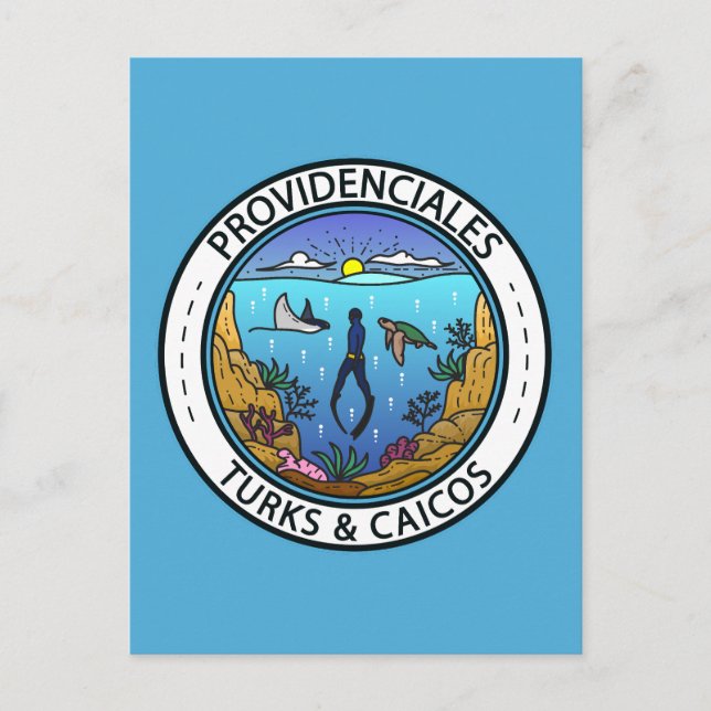 Carte Postale Providenciales Turks and Caicos Badge de plongée (Devant)