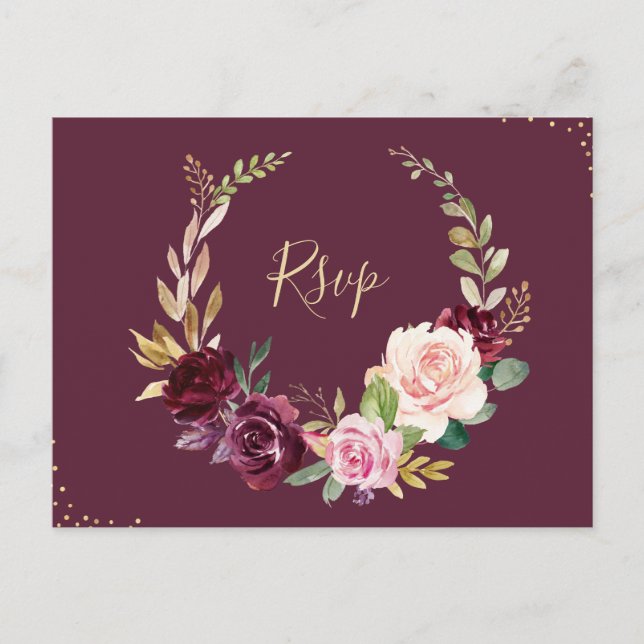 Carte Postale prune, pourpre et pêche couronne florale RSVP Cart (Devant)
