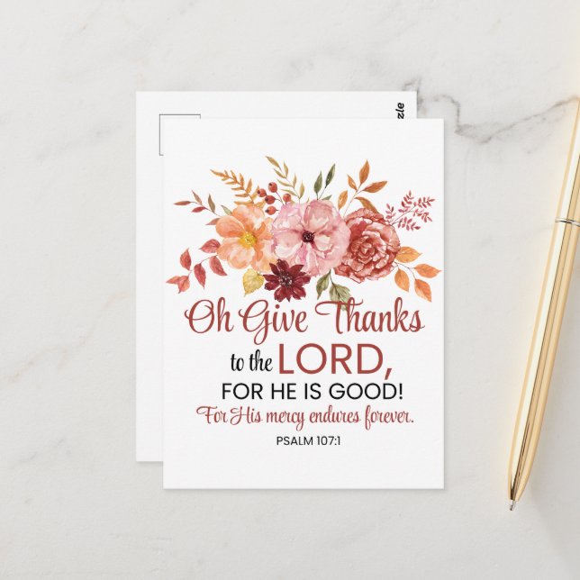 Carte Postale Psaume 107:1 Oh Remerciez le Seigneur Floral Fall (Devant/Arrière en situation)