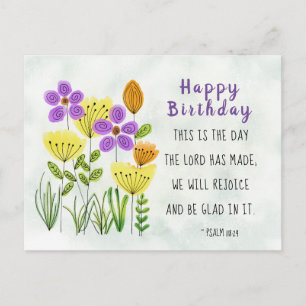 Carte Postale Psaume 118:24 Jolies fleurs d'aquarelle Anniversai