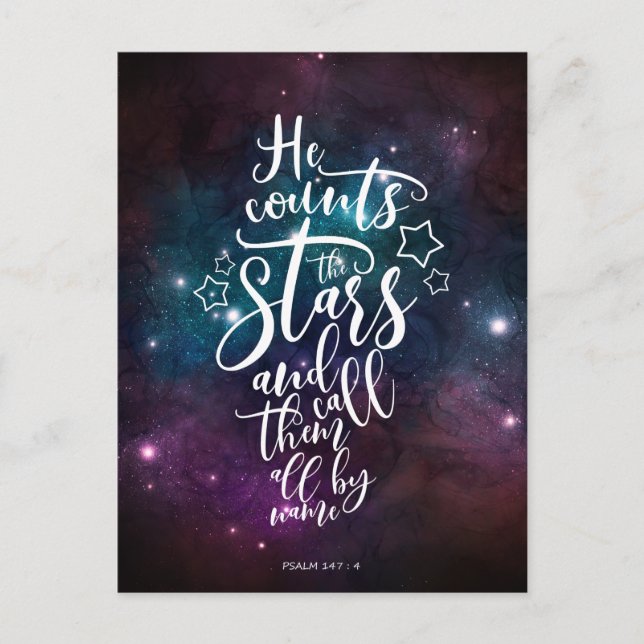 Carte Postale Psaume 147:4-5 Il compte les étoiles Bible Verse (Devant)