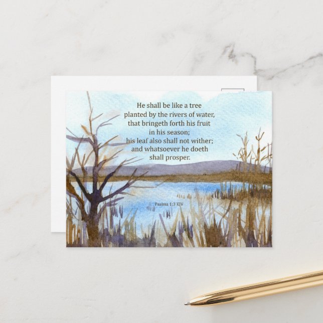 Carte Postale Psaume 1 Écriture Biblique Verset Désert Lac Monta (Devant/Arrière en situation)