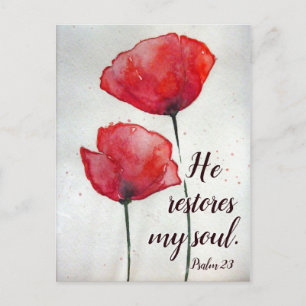 Carte Postale Psaume 23:3 He restores my soul, Bible Verse Flora