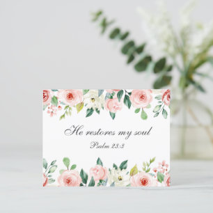 Carte Postale Psaume 23:3 Il rétablit mon âme Bible Verse & Rose