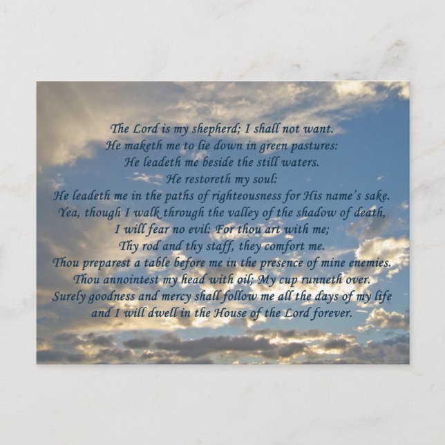 Carte Postale Psaume 23 Beau Ciel Chrétien Photo Bible Verse (Devant)