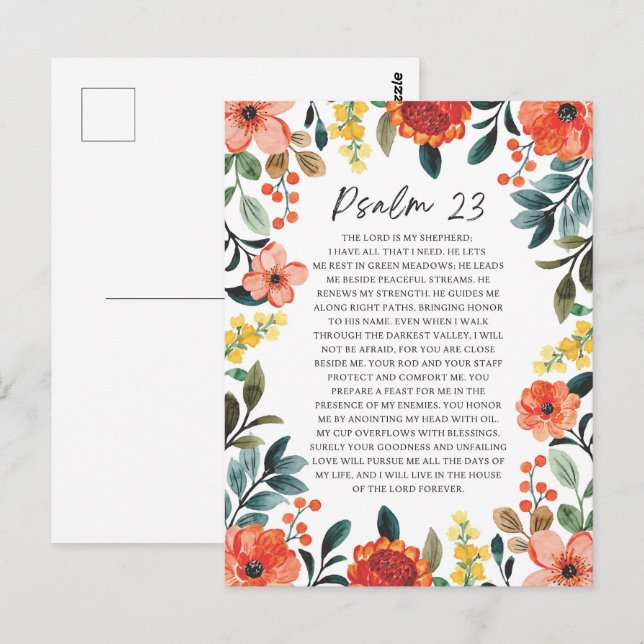 Carte Postale Psaume 23 NKJV Le Seigneur est Mon Pasteur (Devant / Derrière)