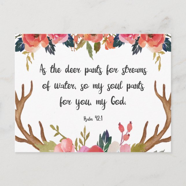 Carte Postale Psaume 42:1, Floral Antlers Bible Verse Postcard (Devant)
