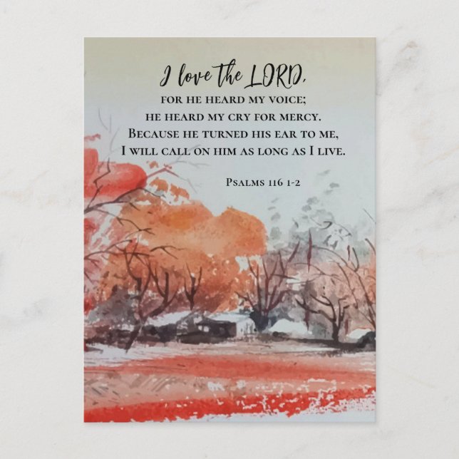 Carte Postale Psaumes 116 1-2 J'aime la Bible Verse de l'Éternel (Devant)