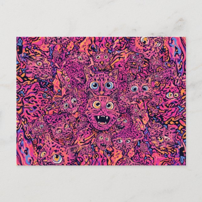 Carte Postale Psychedelic trippy cat in vibrant neon (Devant)