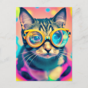 Carte Postale Psychédélique Acide Trip Kitty Chat