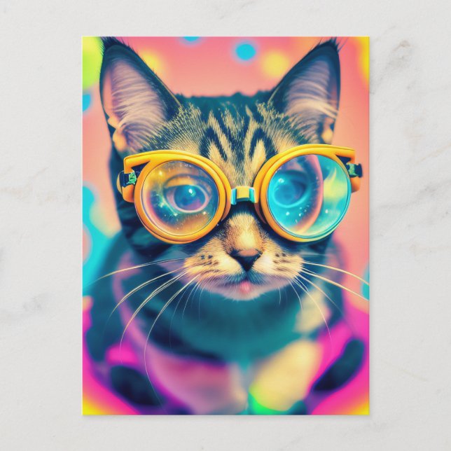 Carte Postale Psychédélique Acide Trip Kitty Chat (Devant)