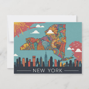 Carte Postale Psychédélique New York Map Art Ville et État dyn
