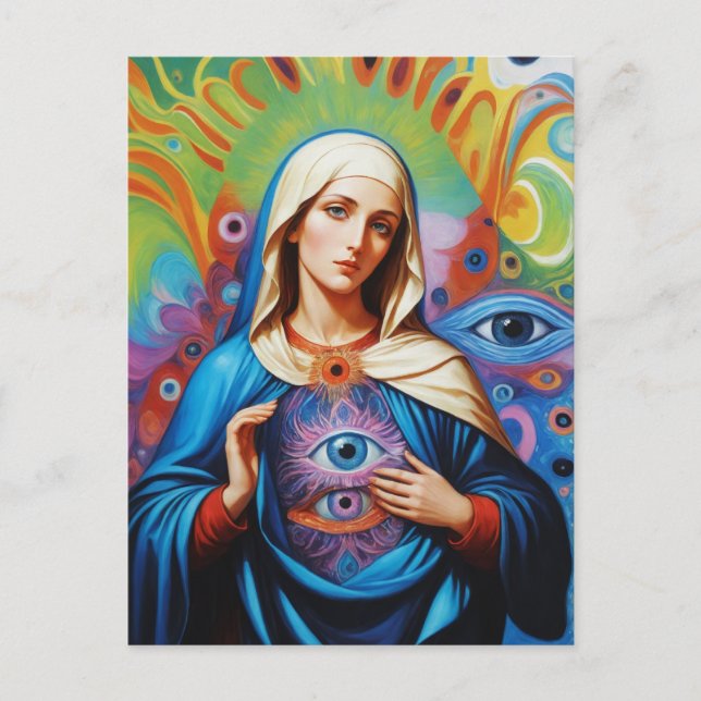Carte Postale Psychédélique Sacrée Protection des yeux Marie (Devant)