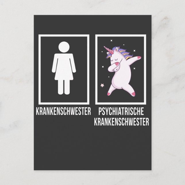 Carte Postale Psychiatrische Krankenschwester Dabbing Unicorne (Devant)