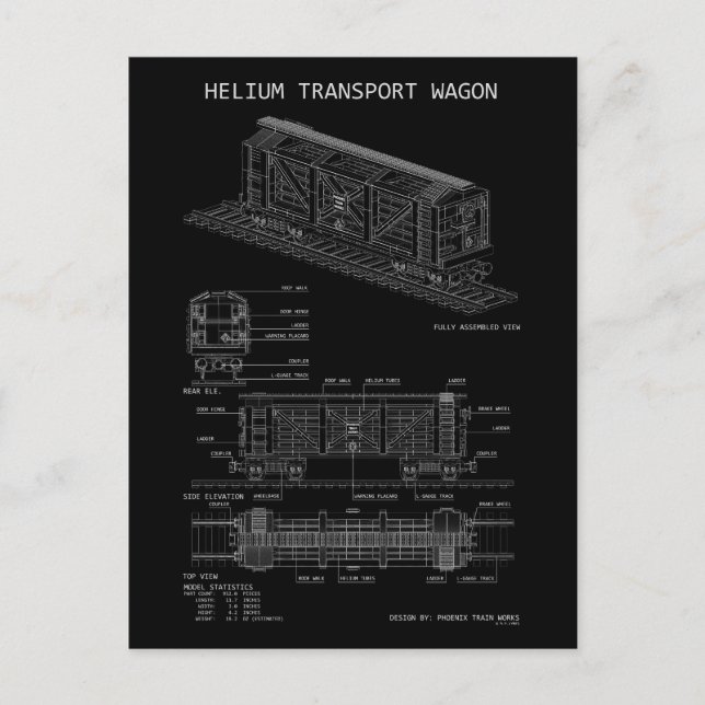 Carte Postale PTW Wagon de train à hélium "Blueprint" (Devant)
