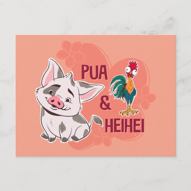 Carte Postale Pua & Heihei Nom Graphique Floral (Devant)