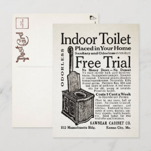 Carte postale publicitaire de toilettes intérieure