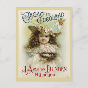 Carte Postale Publicité au chocolat avec nid de petite fille et 