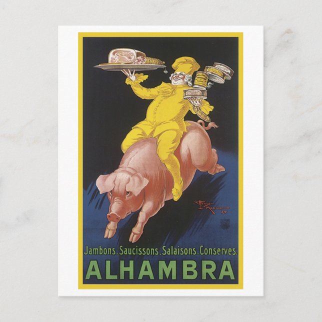 Carte Postale Publicité de porc volante de jambon de l'Alhambra (Devant)