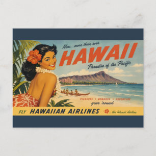 Carte Postale Publicité de voyage hawaïen de style vintage